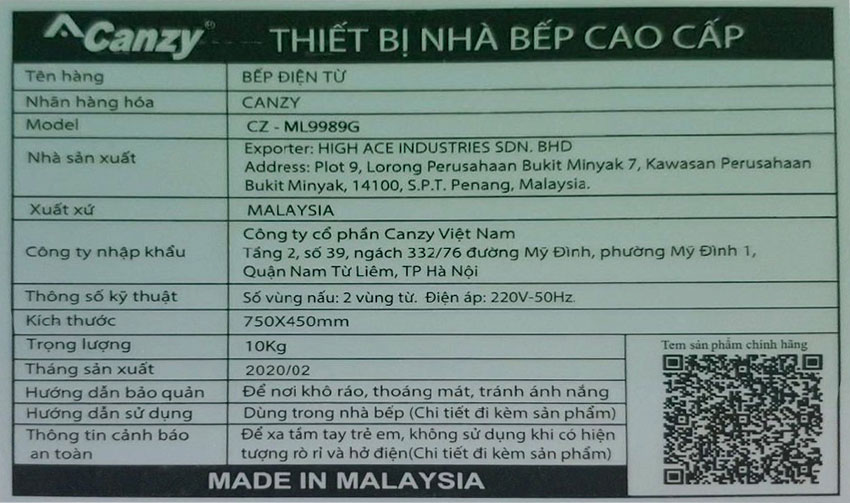 Bếp điện từ đôi Canzy CZ ML9989G